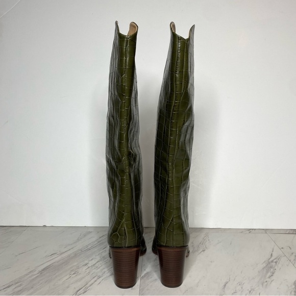 Schutz Maryana Green Crocodile Embossed Tall Block Heel Boot 5B - Picture 3 of 16